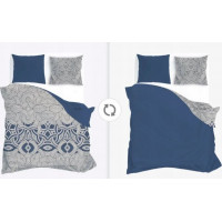Saténové obliečky ELEGANT Ornaments - šedé / tmavo modré - 160x200 cm