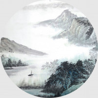 Moderné fototapety - Horské jazero v hmle - guľatá - 70 cm