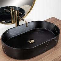 Keramické umývadlo Rea NADIA 60 BLACK STONE - dekor kameňa - čierne