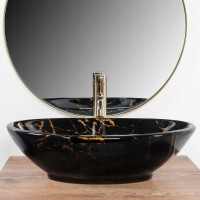 Keramické umývadlo Rea PAMELA BLACK MARBLE SHINY - imitácia čierneho mramoru - lesklé