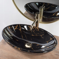 Keramické umývadlo Rea PAMELA BLACK MARBLE SHINY - imitácia čierneho mramoru - lesklé