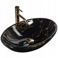Keramické umývadlo Rea PAMELA BLACK MARBLE SHINY - imitácia čierneho mramoru - lesklé