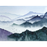 Moderné fototapety - Modrozelený les v hmle - 360x270 cm
