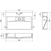 Umývadlo z liateho mramoru MEXEN AVA 60 cm - s otvorom pre batériu - biele, 23016001