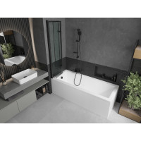 Vaňová zástena MEXEN CASTOR 80x150 cm - čierna - číre sklo s čiernym rámom, 892-080-002-70-70