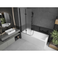 Vaňová zástena MEXEN CASTOR 80x150 cm - čierna - mliečne sklo, 892-080-002-70-30