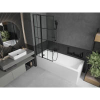 Vaňová zástena MEXEN FLIP 80x150 cm - čierna - číre sklo s čiernou mriežkou, 894-080-101-70-77