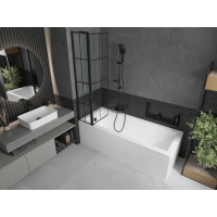 Vaňová zástena MEXEN FLIP 80x150 cm - čierna - číre sklo s čiernou mriežkou, 894-080-101-70-77