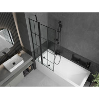 Vaňová zástena MEXEN FLIP 80x150 cm - čierna - číre sklo s čiernou mriežkou, 894-080-101-70-77