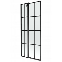 Vaňová zástena MEXEN FLIP 80x150 cm - čierna - číre sklo s čiernou mriežkou, 894-080-101-70-77