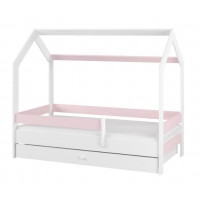 Detská domčeková posteľ so šuplíkom LITTLE HOUSE - ružová - 160x80 cm