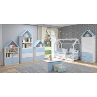Detská domčeková posteľ so šuplíkom LITTLE HOUSE - modrá - 160x80 cm