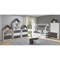Detská domčeková posteľ so šuplíkom LITTLE HOUSE - tmavo šedá - 160x80 cm