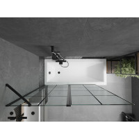 Vaňová zástena MEXEN FLIP 140x150 cm - čierna - číre sklo s čiernou mriežkou, 894-140-101-70-77