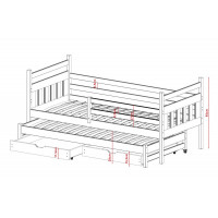 Detská posteľ z masívu borovice DAN s prístelkou a šuplíky - 200x90 cm - prírodná