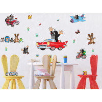 Detská samolepka na stenu - Krtko v aute - 65x85 cm