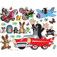 Detská samolepka na stenu - Krtko v aute - 65x85 cm