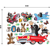 Detská samolepka na stenu - Krtko v aute - 65x85 cm