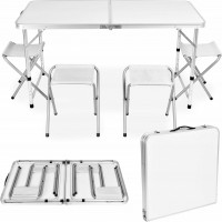 Biely campingový rozkladací stôl TRIP 120x60 cm so stoličkami