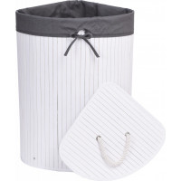 Rohový bambusový kôš s vekom 60L - šedobiely