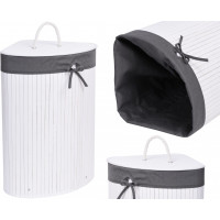 Rohový bambusový kôš s vekom 60L - šedobiely