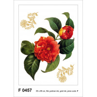 Moderná samolepka na stenu - Červené kvety a zlaté prvky - 65x85 cm