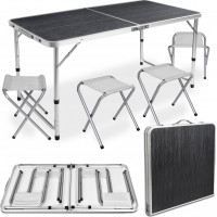 Čierny campingový rozkladací stôl TRIP 120x60 cm so stoličkami