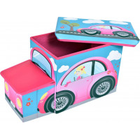 Skladací taburet / kôš na hračky Ružové auto