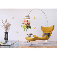 Moderná samolepka na stenu - Francúzske ruže a zlatí motýliky - 65x85 cm