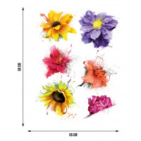 Moderná samolepka na stenu - Maľované farebné kvety - 65x85 cm