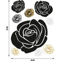 Moderná samolepka na stenu - Čierne ruže a strieborné prvky - 65x85 cm