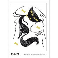 Moderná samolepka na stenu - Čierna mačka s nápismi - 65x85 cm