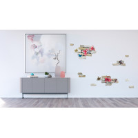 Moderná samolepka na stenu - Tehly a kvety - 65x85 cm