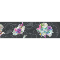 Moderná samolepiaca bordúra - Farebné kvety na šedom podklade - 14x500 cm