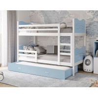 Detská poschodová posteľ s prístelkou MAX Q - 190x80 cm - modro-biela - vláčik