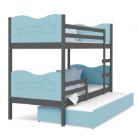 Detská poschodová posteľ s prístelkou MAX Q - 190x80 cm - modro-šedá - vláčik