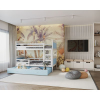 Detská poschodová posteľ so zásuvkou MATTEO - 160x80 cm - modro-biela