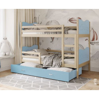Detská poschodová posteľ so zásuvkou MAX R - 160x80 cm - modrá / borovica - vláčik