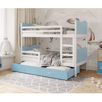 Detská poschodová posteľ so zásuvkou MAX R - 160x80 cm - modro-biela - vláčik