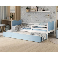 Detská posteľ s prístelkou MAX W - 190x80 cm - modro-biela - vláčik