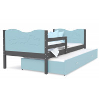Detská posteľ s prístelkou MAX W - 200x90 cm - modro-šedá - vláčik