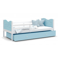 Detská posteľ so zásuvkou MAX S - 190x80 cm - modro-biela - vláčik