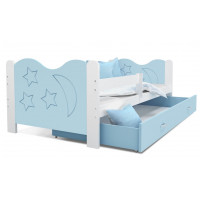 Detská posteľ so zásuvkou Mikoláš - 190x80 cm - modro-biela - mesiac a hviezdičky