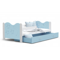 Detská posteľ so zásuvkou Mikoláš - 190x80 cm - modro-biela - mesiac a hviezdičky
