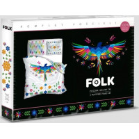 Bavlnené obliečky Renforcé FOLK Dúhoví vtáčiky - biele/multicolor - 160x200 cm