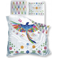 Bavlnené obliečky Renforcé FOLK Dúhoví vtáčiky - biele/multicolor - 160x200 cm