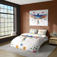 Bavlnené obliečky Renforcé FOLK Dúhoví vtáčiky - biele/multicolor - 160x200 cm