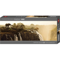 HEYE Panoramatické puzzle Slon (Viktóriine vodopády, Zambia) 1000 dielikov