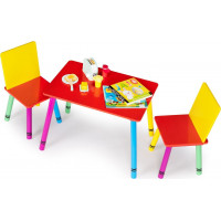 ECOTOYS Detský drevený stôl s dvoma stoličkami farebný
