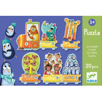 DJECO Puzzle Vlak so zvieratkami a číslicami 20 dielikov